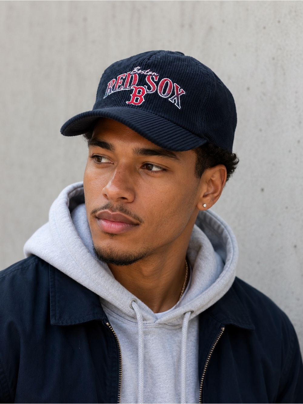 47 Navy Boston Red Sox Corduroy Hat with Red Lettering